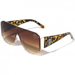 Wrap Oversized Shield One Piece Lens Lion Head Medallion Luxury Sunglasses - Tortoise & Gold Frame - CA192K7IIZ0 $10.41