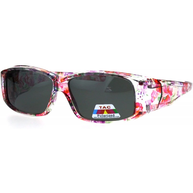 Rectangular Polarized Womens Fashion Rectangular 57mm OTG Fit Over Sunglasses - Translucent Floral - CH185DS2SQ6 $11.46