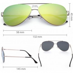 Aviator Aviator Sunglasses Designer Eyewear Protection - Silver Frame Yellow/Green Mirrored Lens - CO17YSCL6XY $10.93