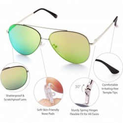 Aviator Aviator Sunglasses Designer Eyewear Protection - Silver Frame Yellow/Green Mirrored Lens - CO17YSCL6XY $10.93