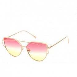 Oversized Women Fashion Twin-Beams Metal Frame Mirror Sunglasses Cat Eye Glasses - Yellow - C2189QI60K0 $18.05