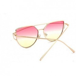 Oversized Women Fashion Twin-Beams Metal Frame Mirror Sunglasses Cat Eye Glasses - Yellow - C2189QI60K0 $10.00