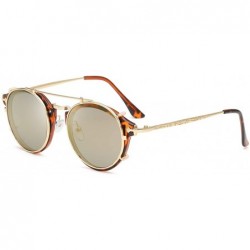 Round Clip On Sunglasses Steampunk Style and Round Mirrored Lens - D2 brown Mirror Lens+gold Frame - CD17WZIH9RS $30.98