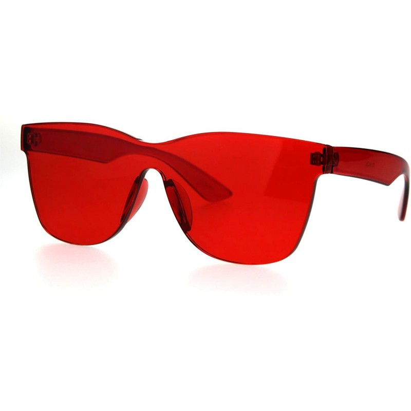 Shield Thick Solid Plastic Color Lens Horned Rim Panel Shield Sunglasses - Red - CG185QCSITE $15.90