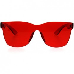 Shield Thick Solid Plastic Color Lens Horned Rim Panel Shield Sunglasses - Red - CG185QCSITE $15.90