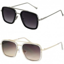 Oversized Vintage Retro Aviator Square Sunglasses for Men Women Metal Frame Brand Designer Classic Tony Stark Sunglasses - CK...