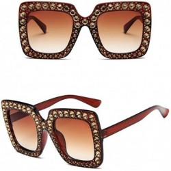 Square Crystal Studded Rim Oversized Square Sunglasses - Brown Frame Brown Lens - CS18Q4YCWYS $21.65
