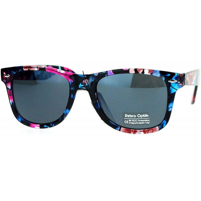 Square Floral Flower Print Sunglasses Classic Designer Fashion Square Frame - Blue Purple - C3188CRATRH $12.87