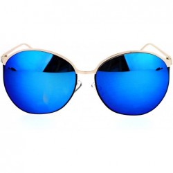 Round Womens Sunglasses Oversized Irregular Round Metal Frame Mirror Lens - Gold (Blue Mirror) - CE1873D2EE5 $21.87
