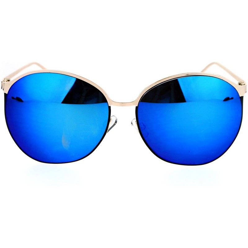 Round Womens Sunglasses Oversized Irregular Round Metal Frame Mirror Lens - Gold (Blue Mirror) - CE1873D2EE5 $11.51