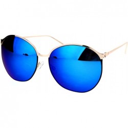 Round Womens Sunglasses Oversized Irregular Round Metal Frame Mirror Lens - Gold (Blue Mirror) - CE1873D2EE5 $11.51