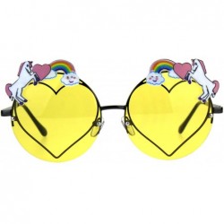 Round Rainbow Unicorn Heart Metal Pin Rimless Round Hippie Sunglasses - Yellow - CE180ZZ9U7C $17.92
