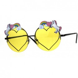 Round Rainbow Unicorn Heart Metal Pin Rimless Round Hippie Sunglasses - Yellow - CE180ZZ9U7C $8.72