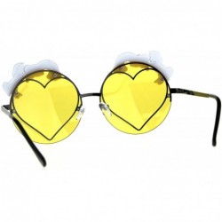 Round Rainbow Unicorn Heart Metal Pin Rimless Round Hippie Sunglasses - Yellow - CE180ZZ9U7C $8.72