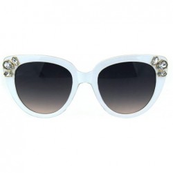 Cat Eye Womens Large Rhinestone Trim Sparkling Plastic Cat Eye Sunglasses - White Clear - CU18H8KRGT8 $26.16