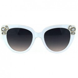 Cat Eye Womens Large Rhinestone Trim Sparkling Plastic Cat Eye Sunglasses - White Clear - CU18H8KRGT8 $22.73