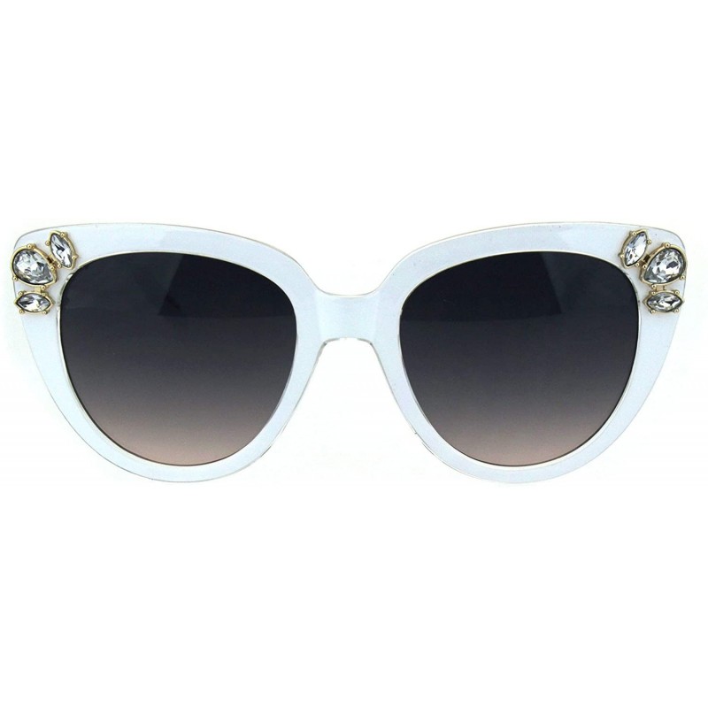 Cat Eye Womens Large Rhinestone Trim Sparkling Plastic Cat Eye Sunglasses - White Clear - CU18H8KRGT8 $10.90