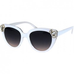 Cat Eye Womens Large Rhinestone Trim Sparkling Plastic Cat Eye Sunglasses - White Clear - CU18H8KRGT8 $10.90