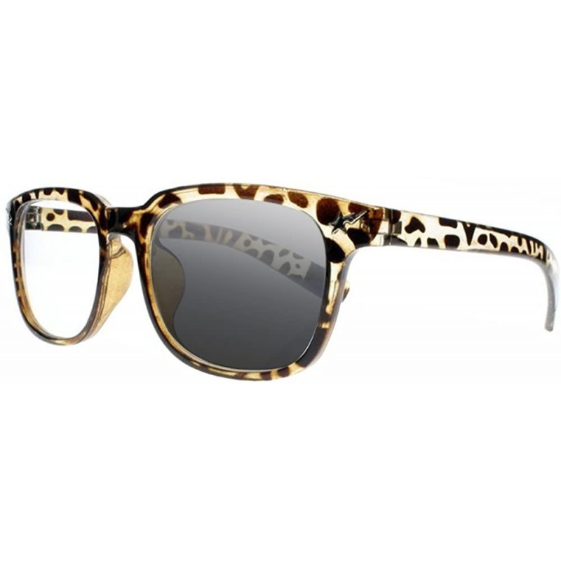 Square Transition Photochromic Big Square Nerd Geek Frame Sun Reading Glasses UV400 Sunglasses - Leopard - C218DWUAOUH $15.09