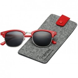 Rimless Unisex Retro Classic Stylish Malcom Half Frame Polarized Sunglasses - Scarlet Red - Smoke - C0187U7IS7O $25.05