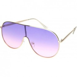 Shield Metal Rim Shield Racer Oversize Retro Fashion Sunglasses - Gold Purple Pink Gradient - CT18NU4Z5UR $23.46