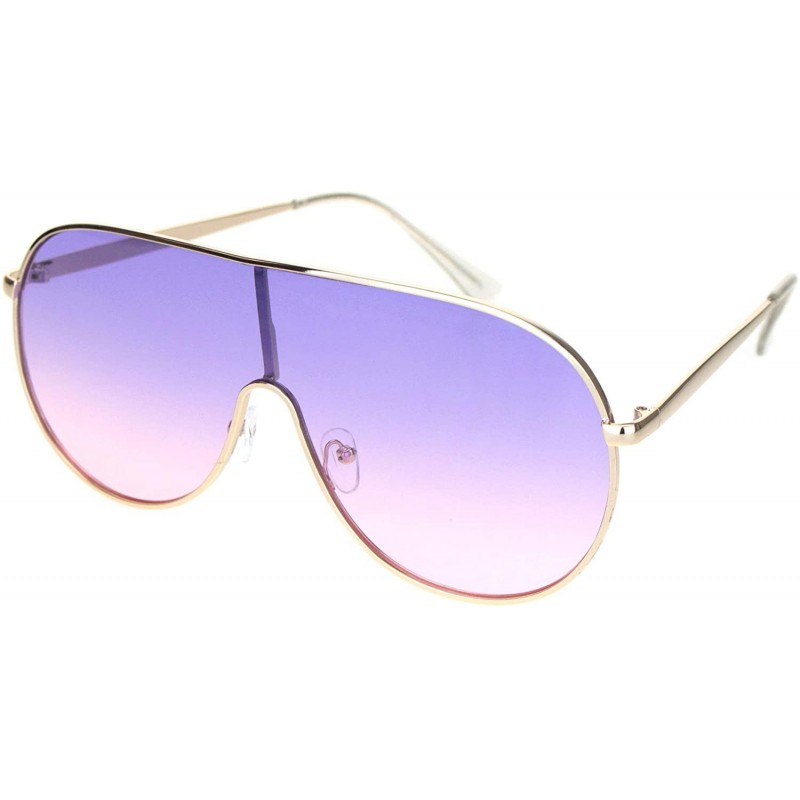 Shield Metal Rim Shield Racer Oversize Retro Fashion Sunglasses - Gold Purple Pink Gradient - CT18NU4Z5UR $11.11