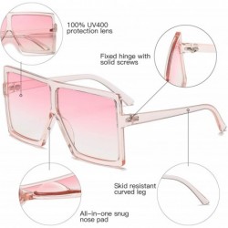 Oversized Classic Women Square Oversized Sunglasses for Men Flat Top Fashion Shades - Clear Pink Frame- Pink Lens - C318SSSM0...