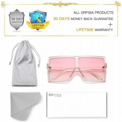 Oversized Classic Women Square Oversized Sunglasses for Men Flat Top Fashion Shades - Clear Pink Frame- Pink Lens - C318SSSM0...