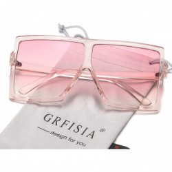 Oversized Classic Women Square Oversized Sunglasses for Men Flat Top Fashion Shades - Clear Pink Frame- Pink Lens - C318SSSM0...