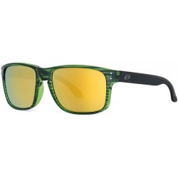 Square italy made classic sunglasses corning real glass lens w. polarized option - Striped Green/Yellow Mirrored - CY12ODXU1B...