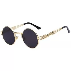 Round Retro Steampunk Style Round Vintage Sunglasses Colored Metal Frame Men Women - C 1-gold-black-mirror - CY18HG673O8 $22.60