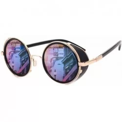 Round Vintage Steampunk Retro Metal Round Circle Frame Sunglasses for Dad - Gold Blue - CZ18EII75EL $17.27