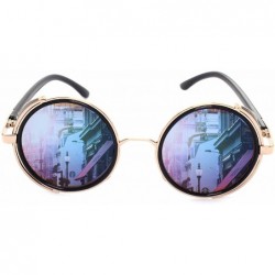 Round Vintage Steampunk Retro Metal Round Circle Frame Sunglasses for Dad - Gold Blue - CZ18EII75EL $17.27