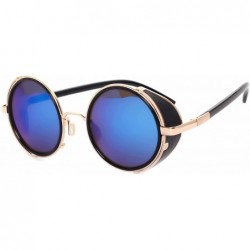 Round Vintage Steampunk Retro Metal Round Circle Frame Sunglasses for Dad - Gold Blue - CZ18EII75EL $17.27