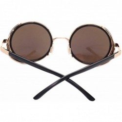 Round Vintage Steampunk Retro Metal Round Circle Frame Sunglasses for Dad - Gold Blue - CZ18EII75EL $17.27