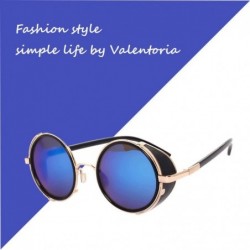 Round Vintage Steampunk Retro Metal Round Circle Frame Sunglasses for Dad - Gold Blue - CZ18EII75EL $17.27