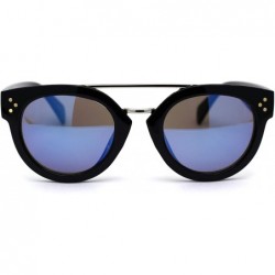 Round Retro Vintage Style Round Thick Horn Metal Bridge Sunglasses - Black Silver Blue Mirror - CA197NHIOGA $7.99