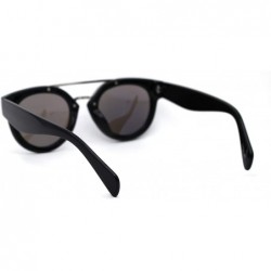 Round Retro Vintage Style Round Thick Horn Metal Bridge Sunglasses - Black Silver Blue Mirror - CA197NHIOGA $7.99