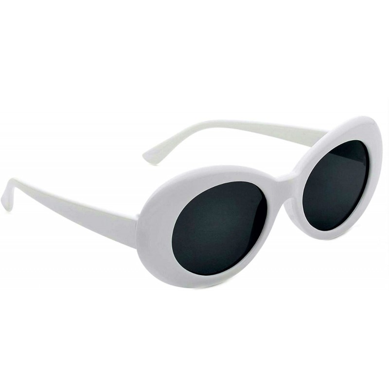 Goggle Oval Round Retro Sunglasses Color Tint or Smoke Lenses - 1 White- Smoke - CI1850EQ6NC $6.88