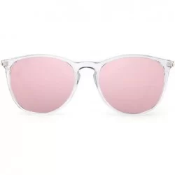Round Retro Polarized Sunglasses for Men Women Vintage Designer Style Shades - Clear Frame / Polarized Mirror Pink Lens - CS1...
