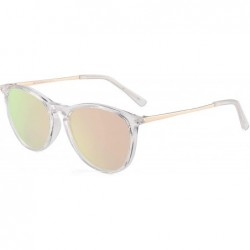 Round Retro Polarized Sunglasses for Men Women Vintage Designer Style Shades - Clear Frame / Polarized Mirror Pink Lens - CS1...