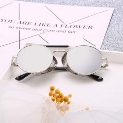 Round Steampunk Sunglasses for Men Women Vintage Retro Round Metal Frame Eyewear Shades - N4 Silver Frame Silver Lens - CN196...