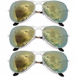 Aviator Classic Silver Metal Frame Flash Mirror Lens 3 Pairs - 3 Pack Silver Frame Yellow Mirror Lens - CB11MPTRY9V $18.79