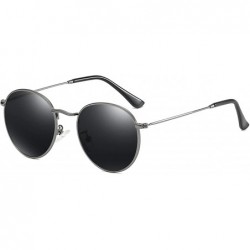 Round Classic Polarized Sunglasses for Women Men Small Round Metal Frame Mirrored Lens Sun Glasses - Gunmetal/Black - CJ18O5N...