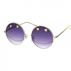 Round Womens Retro Heart Stud Smiley Face Hippie Metal Rim Sunglasses - Gold Purple - C718K75E3KD $9.07