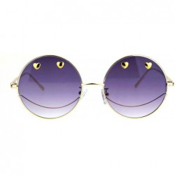 Round Womens Retro Heart Stud Smiley Face Hippie Metal Rim Sunglasses - Gold Purple - C718K75E3KD $9.07