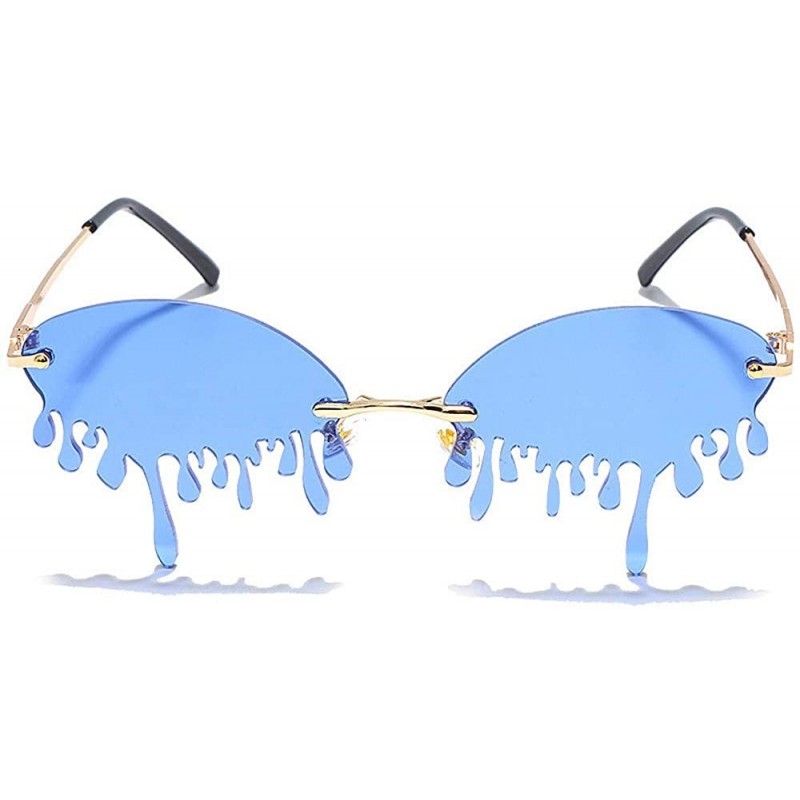 Round Women's Fashion Trend Funny Frameless Sunglasses Retro Unique Tear-eye Shape Steampunk Sunglasses UV400 - Blue-2 - C419...