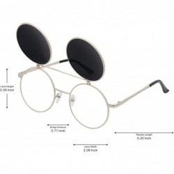 Round Retro Flip-Up Round Goggles Seampunk Sunglasses - Sliver-sliver - CS185UDI3II $16.58