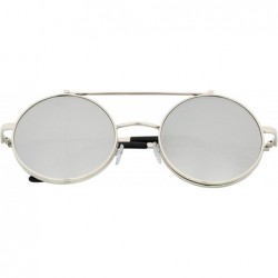 Round Retro Flip-Up Round Goggles Seampunk Sunglasses - Sliver-sliver - CS185UDI3II $16.58