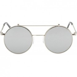 Round Retro Flip-Up Round Goggles Seampunk Sunglasses - Sliver-sliver - CS185UDI3II $16.58